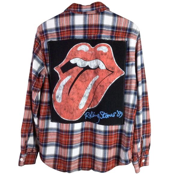 Reworked Rolling Stones 89 tour Flannel Red Large - Picture 1 of 5